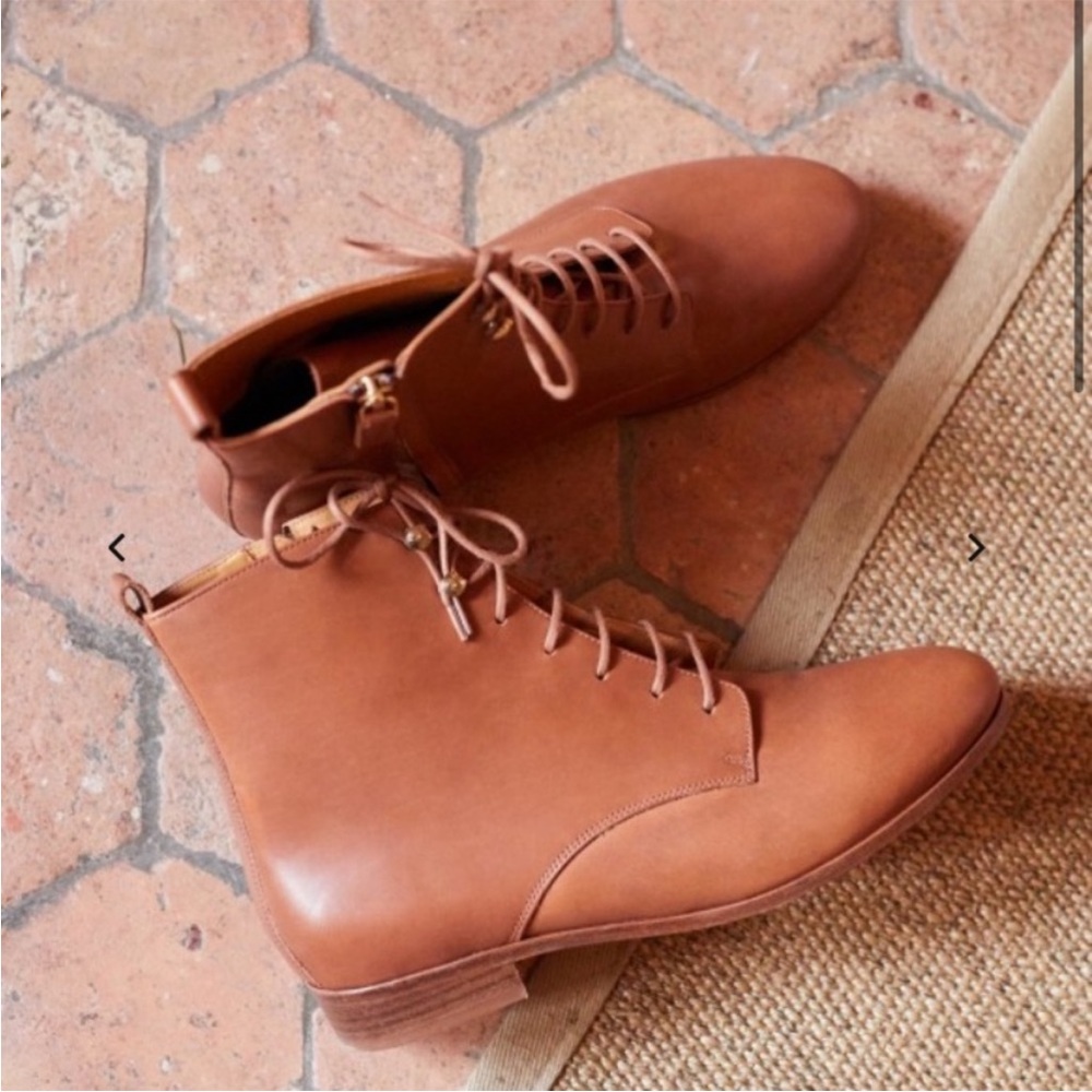 Sezane Tan Leather Lace-Up Booties - Picture 2 of 9